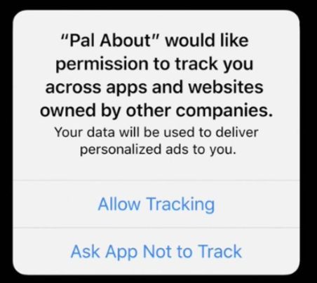 iOS prompt asking if an application can track the user across apps and websites